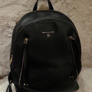 Michael Kors Black Leather Backpack with Gold Details